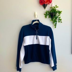 A&F Retro Colorblock Navy & White Essential Half-Zip Pullover